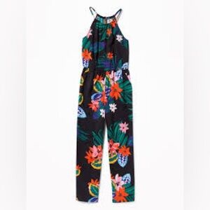 Old Navy girls hawaiian floral black halter jumpsuit with pockets size YL 10/12